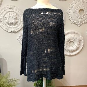 “Boat-neck” style distressed sweater